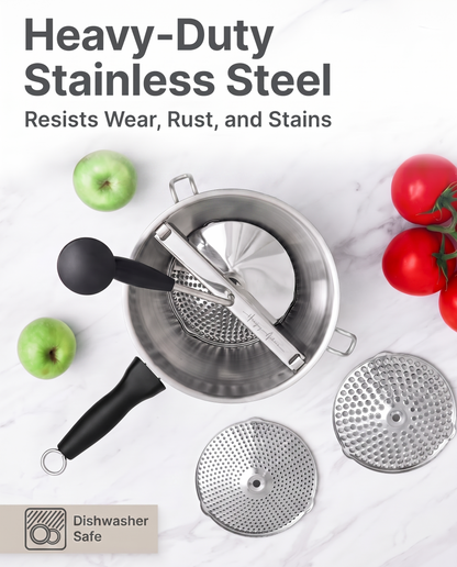 Compact Food Mill — Detachable Handle, Drawer-Friendly