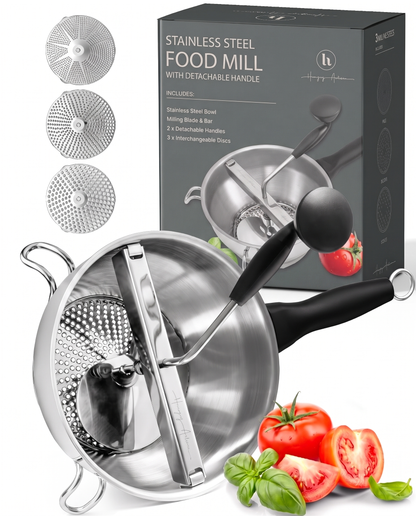 Compact Food Mill — Detachable Handle, Drawer-Friendly